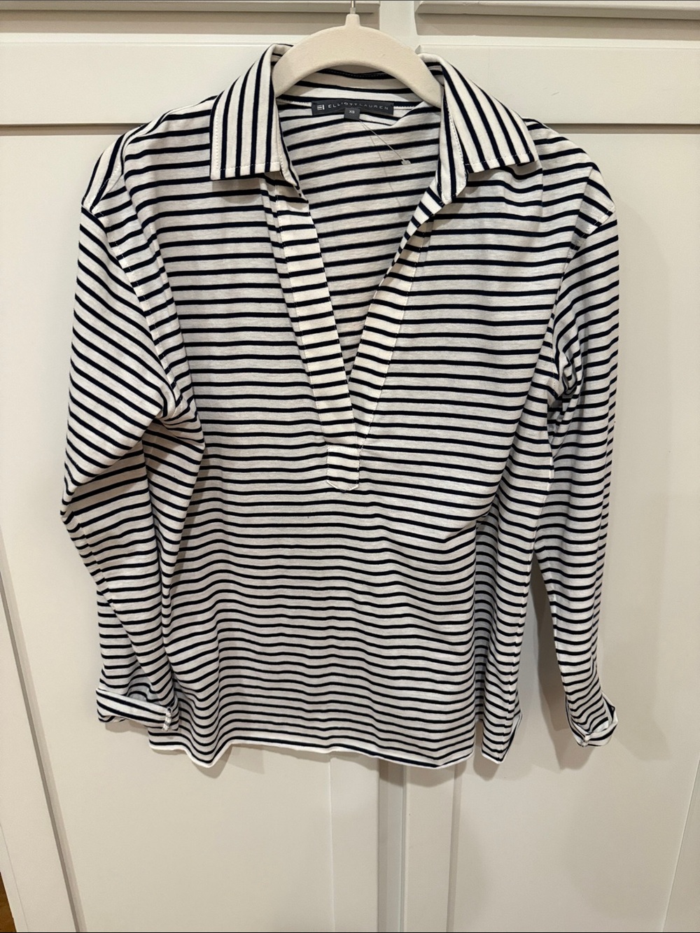 Elliott Lauren Navy and White Striped Polo Top